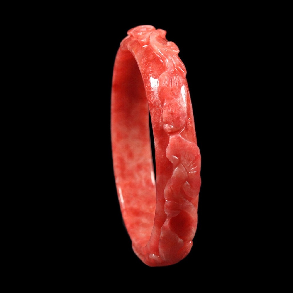 VINTAGE Large Jadeite Red Jade Hand-carved Ruyi Butterfly Bangle Size 62mm M437